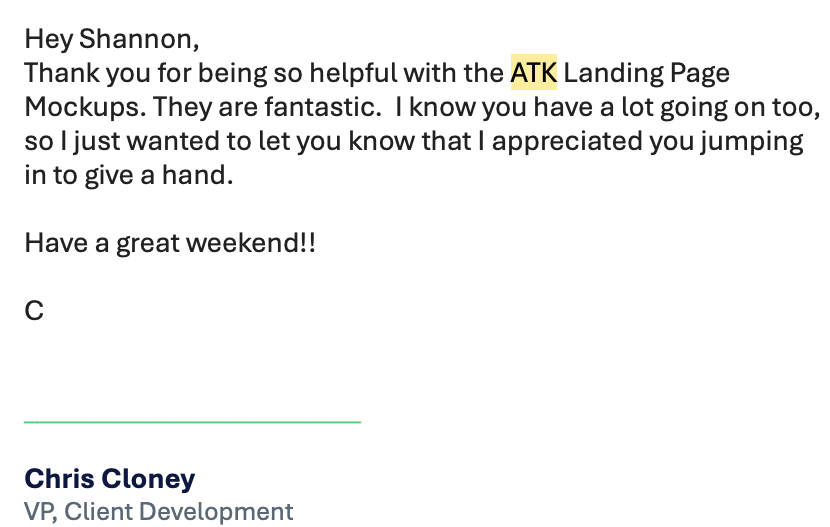 Thank you for jumping in on the ATK Landing pages