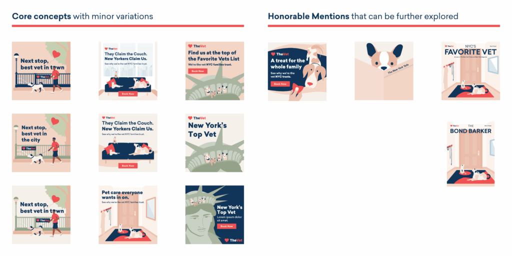 All NYC specific ad concepts laid out for review.